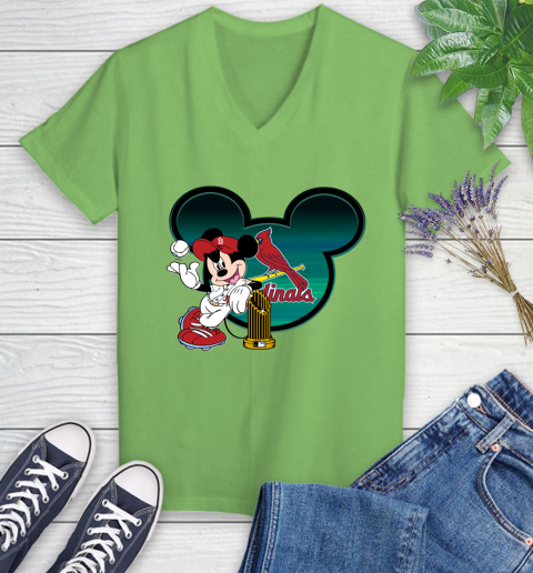 MLB St.Louis Cardinals The Commissioner's Trophy Mickey Mouse Disney Women's V-Neck T-Shirt 11