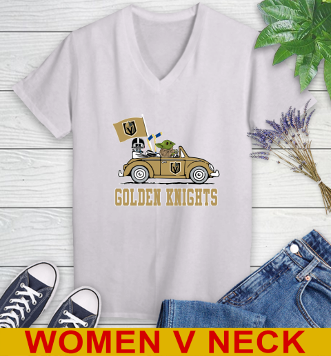 NHL Hockey Vegas Golden Knights Darth Vader Baby Yoda Driving Star Wars Shirt Women's V-Neck T-Shirt