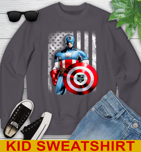Los Angeles Kings NHL Hockey Captain America Marvel Avengers American Flag Shirt Youth Sweatshirt 5
