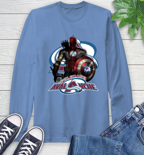 NHL Captain America Thor Spider Man Hawkeye Avengers Endgame Hockey Colorado Avalanche Long Sleeve T-Shirt 11