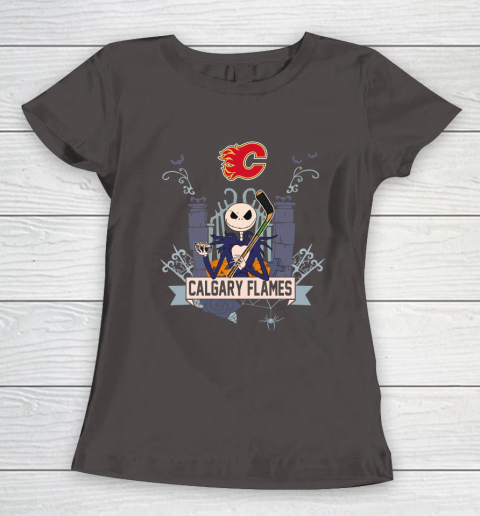 NHL Calgary Flames Hockey Jack Skellington Halloween Women's T-Shirt 7