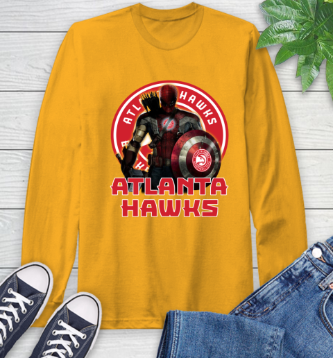 Atlanta Hawks NBA Basketball Captain America Thor Spider Man Hawkeye Avengers Long Sleeve T-Shirt 3