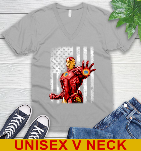 Golden State Warriors NBA Basketball Iron Man Avengers American Flag Shirt V-Neck T-Shirt 3