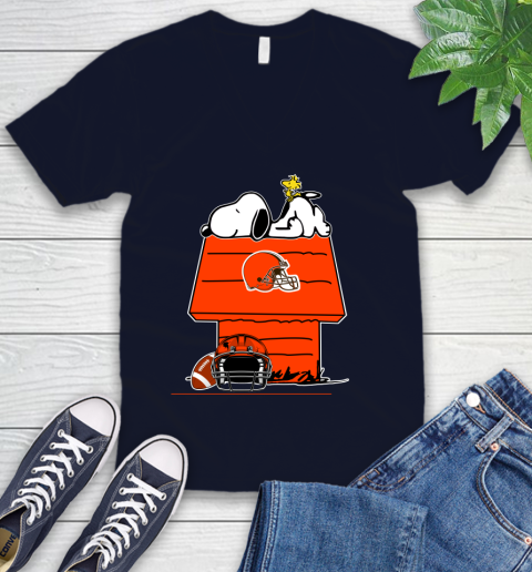 Cleveland Browns NFL Football Snoopy Woodstock The Peanuts Movie V-Neck T-Shirt 3