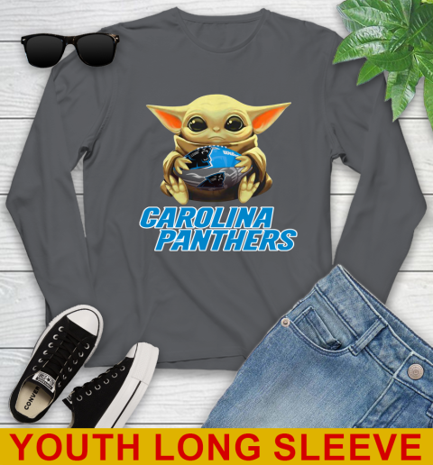 NFL Football Carolina Panthers Baby Yoda Star Wars Shirt Youth Long Sleeve 9