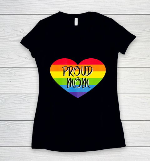 Proud Mom Rainbow Flag Gay Pride Month Support Women's V-Neck T-Shirt