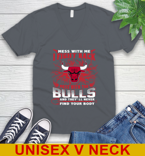 NBA Basketball Chicago Bulls Mess With Me I Fight Back Mess With My Team And They'll Never Find Your Body Shirt V-Neck T-Shirt 4