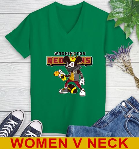 Washington Redskins NFL Football Mickey Peace Sign Sports Women's V-Neck T-Shirt 6