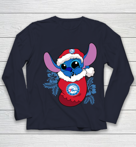 Philadelphia 76ers Christmas Stitch In The Sock Funny Disney NBA Youth Long Sleeve 3