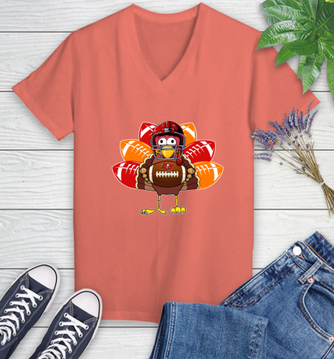 Tampa Bay Buccaneers Turkey Thanksgiving Day Women's V-Neck T-Shirt 6