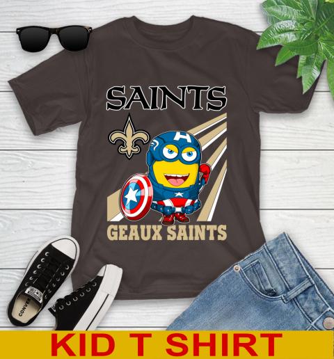 NFL Football New Orleans Saints Captain America Marvel Avengers Minion Shirt Youth T-Shirt 6