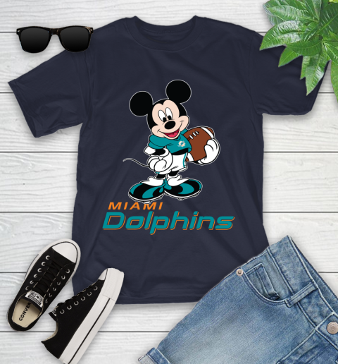 NFL Football Miami Dolphins Cheerful Mickey Mouse Shirt Youth T-Shirt 3