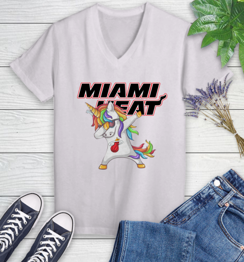 Miami Heat NBA Basketball Funny Unicorn Dabbing Sports Women's V-Neck T-Shirt