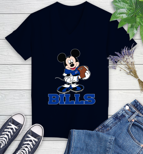 NFL Football Buffalo Bills Cheerful Mickey Mouse Shirt Women's V-Neck T-Shirt 3