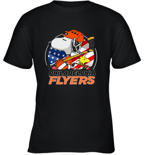 l5lt philadelphia flyers snoopy and woodstock nhl youth t shirt 26 front black