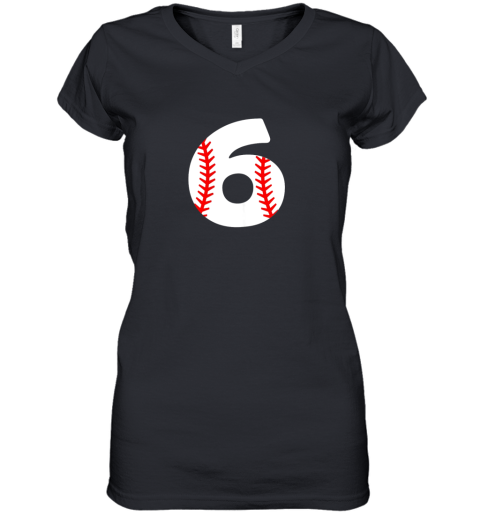 Sixth Birthday 6th BASEBALL Shirt  Number 6 Born in 2013 Women's V-Neck T-Shirt
