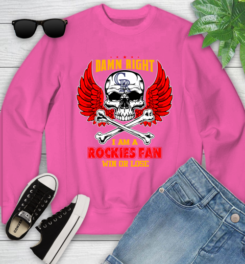 MLB Damn Right I Am A Colorado Rockies Win Or Lose Skull Baseball Sports Youth Sweatshirt 6