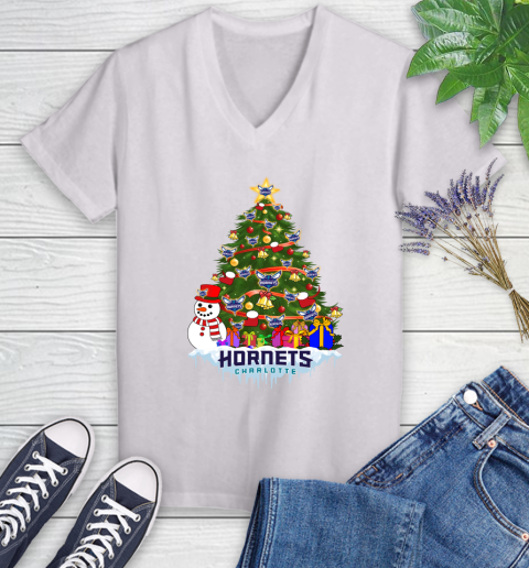 Charlotte Hornets Merry Christmas NBA Basketball Sports Women's V-Neck T-Shirt