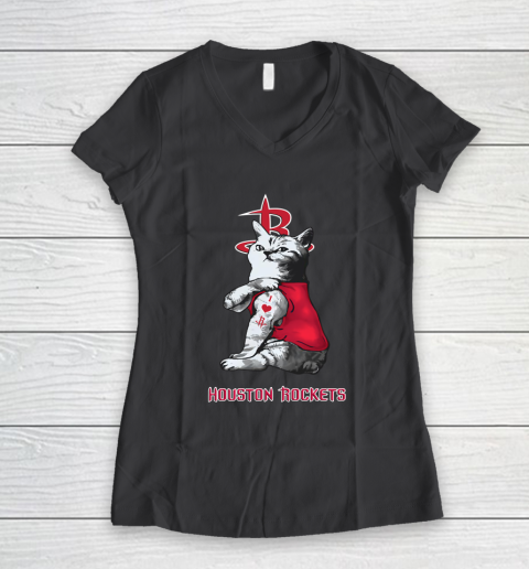 NBA Basketball My Cat Loves Houston Rockets Women's V-Neck T-Shirt 6