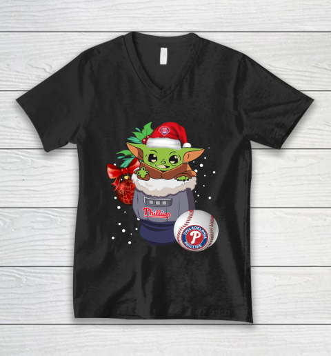 Philadelphia Phillies Christmas Baby Yoda Star Wars Funny Happy MLB V-Neck T-Shirt