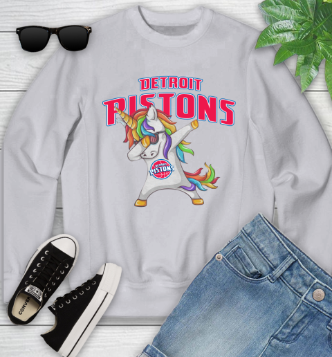 Detroit Pistons NBA Basketball Funny Unicorn Dabbing Sports Youth Sweatshirt 4