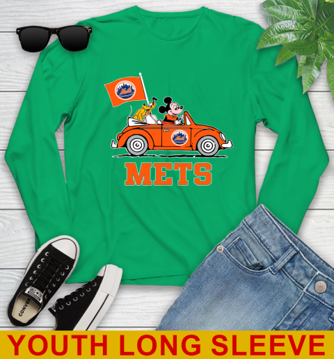MLB Baseball New York Mets Pluto Mickey Driving Disney Shirt Youth Long Sleeve - Image 8