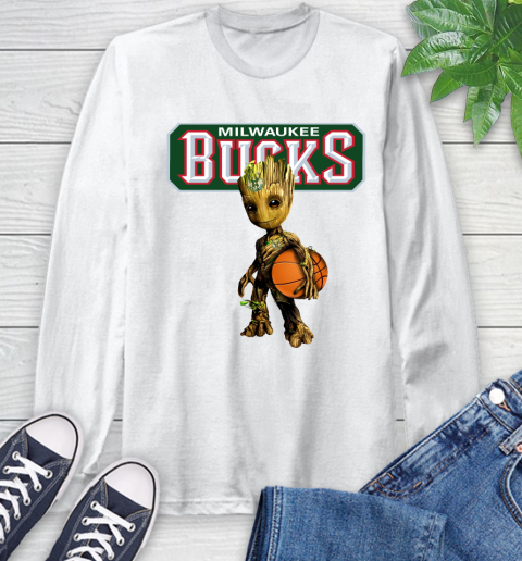 Milwaukee Bucks NBA Basketball Groot Marvel Guardians Of The Galaxy Long Sleeve T-Shirt