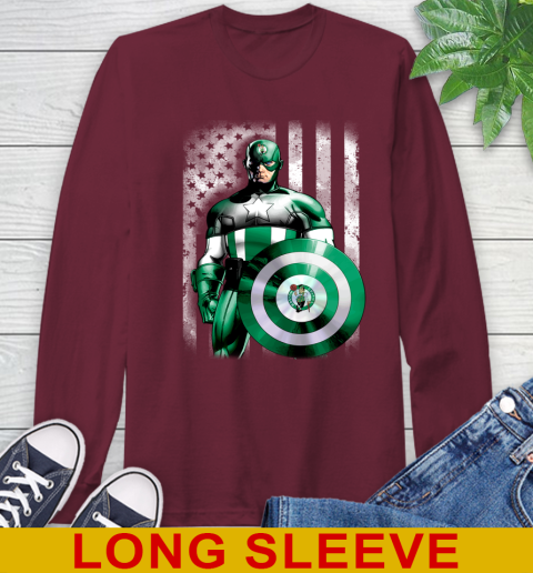 Boston Celtics NBA Basketball Captain America Marvel Avengers American Flag Shirt Long Sleeve T-Shirt 7