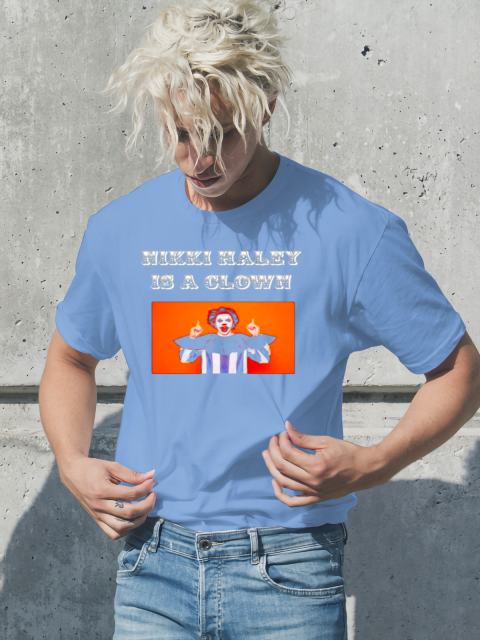 ku5p nikki haley is a clown classic t shirt 2 front carolina blue