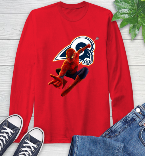 NFL Spider Man Avengers Endgame Football Los Angeles Rams Long Sleeve T-Shirt 10