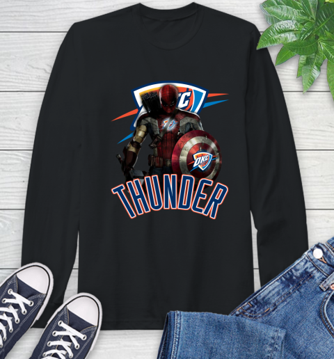 Oklahoma City Thunder NBA Basketball Captain America Thor Spider Man Hawkeye Avengers Long Sleeve T-Shirt 2