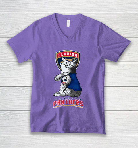 NHL My Cat Loves Florida Panthers Hockey V-Neck T-Shirt 8