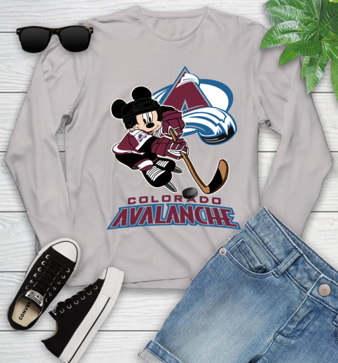 NHL Colorado Avalanche Mickey Mouse Disney Hockey T Shirt Youth Long Sleeve 12