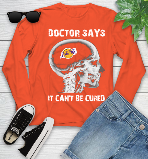 NBA Los Angeles Lakers Basketball Skull It Can't Be Cured Shirt Youth Long Sleeve 3