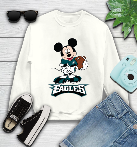 NFL Football Philadelphia Eagles Cheerful Mickey Mouse Shirt Youth Sweatshirt - Image 3