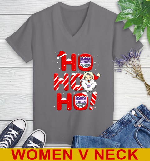Sacramento Kings NBA Basketball Ho Ho Ho Santa Claus Merry Christmas Shirt Women's V-Neck T-Shirt 11