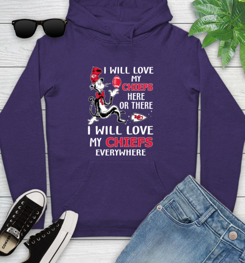 NFL Football Kansas City Chiefs I Will Love My Chiefs Everywhere Dr Seuss Shirt Youth Hoodie 5