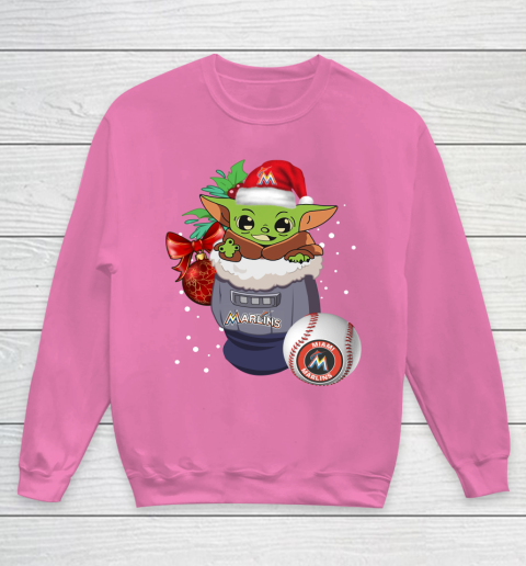 Miami Marlins Christmas Baby Yoda Star Wars Funny Happy MLB Youth Sweatshirt 7