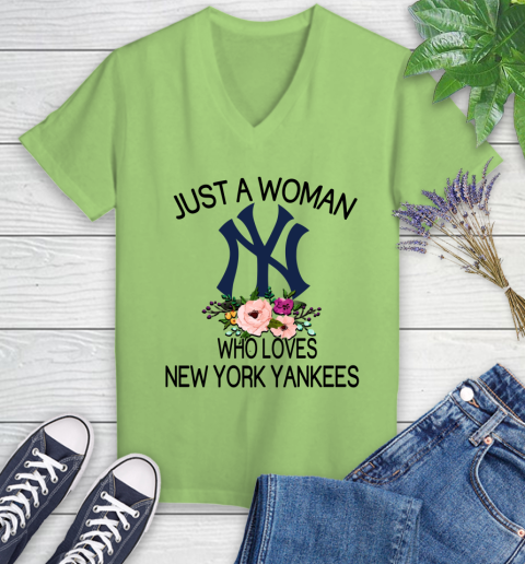 MLB Just A Woman Who Loves New York Yankees Baseball Sports Women's V-Neck T-Shirt 6