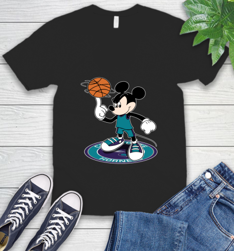 NBA Basketball Charlotte Hornets Cheerful Mickey Disney Shirt V-Neck T-Shirt