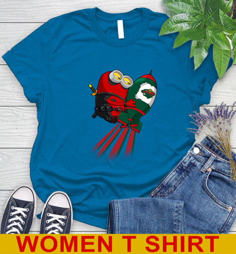 NHL Hockey Minnesota Wild Deadpool Minion Marvel Shirt Women's T-Shirt 8