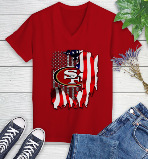 San Francisco 49ers NFL Football American Flag Women's V-Neck T-Shirt 11