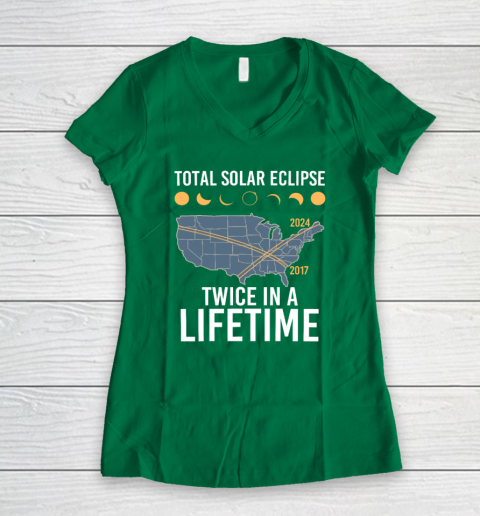 Twice In A Lifetime Solar Eclipse Shirt 2024 Total Eclipse Women's V-Neck T-Shirt 3