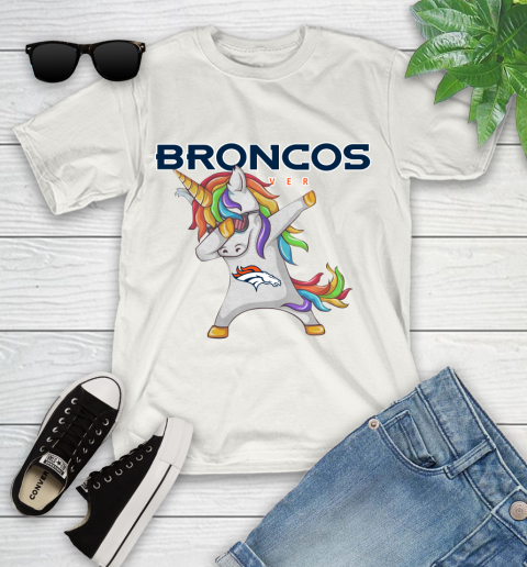 Denver Broncos NFL Football Funny Unicorn Dabbing Sports Youth T-Shirt