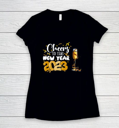 Wine Funny Cheers To The New Year Funny Happy New Year NYE Party Women's V-Neck T-Shirt