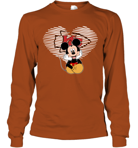 NFL Kansas City Chiefs The Heart Mickey Mouse Disney Football T Shirt qm5YAYk4GDR long sleeve tee 14 95 151514 front texas orange