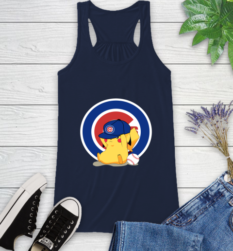 MLB Pikachu Baseball Sports Chicago Cubs Racerback Tank 12