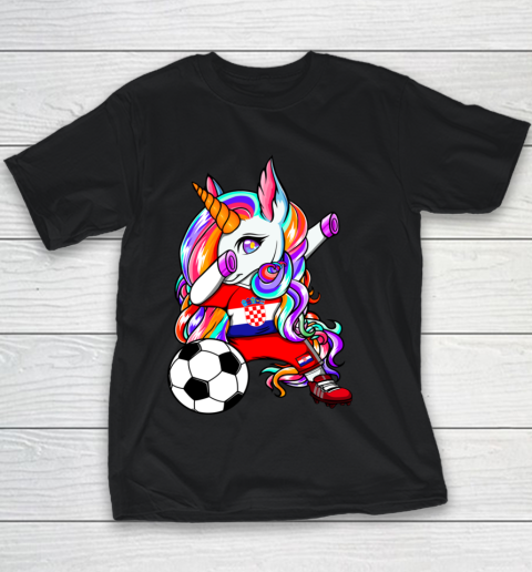 Dabbing Unicorn Croatia Soccer Fans Jersey Croatian Football Youth T-Shirt