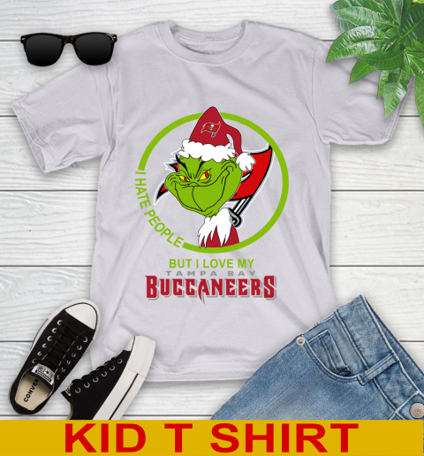 Tampa Bay Buccaneers NFL Christmas Grinch I Hate People But I Love My Favorite Football Team Youth T-Shirt 5