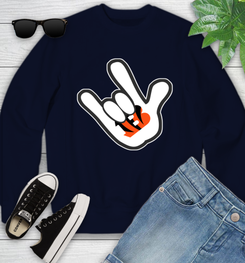 Cincinnati Bengals NFL Football Mickey Rock Hand Disney Youth Sweatshirt 3